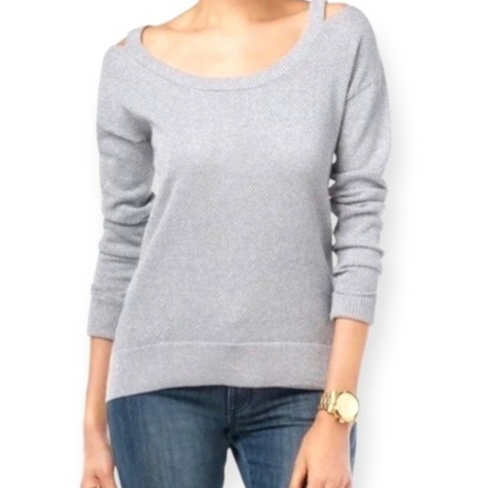 MICHAEL Michael Kors Captivating Silver/Grey Cold Shoulder Scoop Neck Sweater S